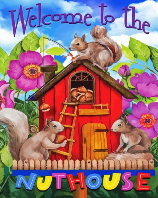 Spring Nuthouse Squirrels Paint By Numbers