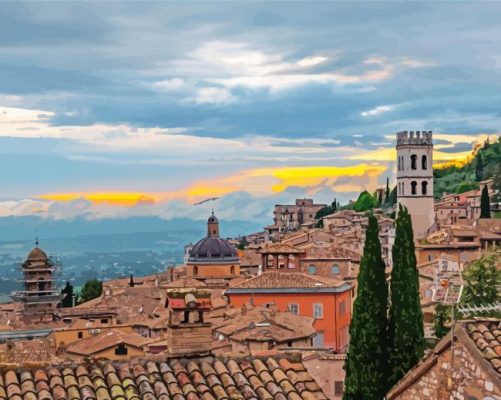 Sunset Over Assisi Italy Paint By Numbers