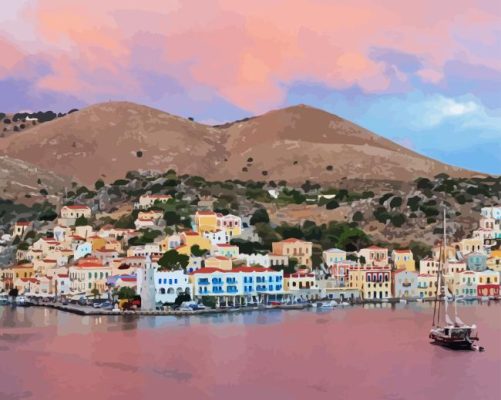 Sunset Over Symi Island Paint By Numbers