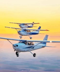 White And Blue Cessna 182 Airplanes At Sunset Paint By Numbers