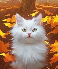White Cat In Fall Paint By Numbers