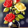 White And Red Roses Vase Paint By Numbers