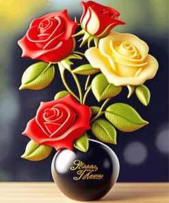 White And Red Roses Vase Paint By Numbers