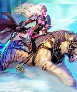 Woman Riding Saber Toothed Cat Paint By Numbers