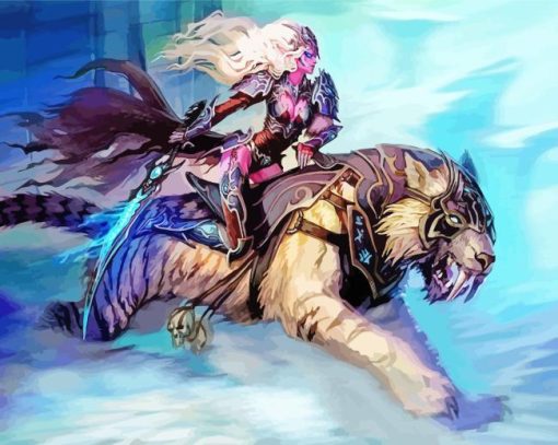 Woman Riding Saber Toothed Cat Paint By Numbers