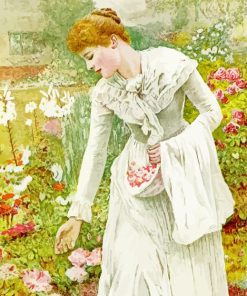 Young Woman Picking Flowers Paint By Numbers