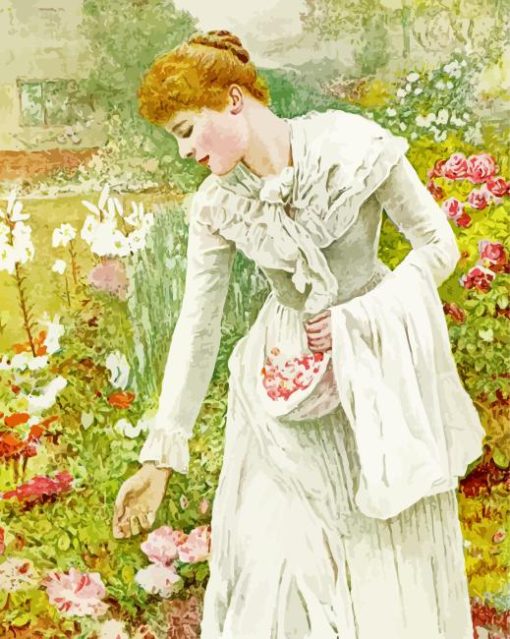 Young Woman Picking Flowers Paint By Numbers