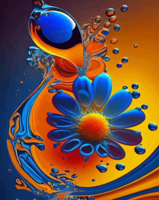 Blue And Orange Flower Paint By Numbers