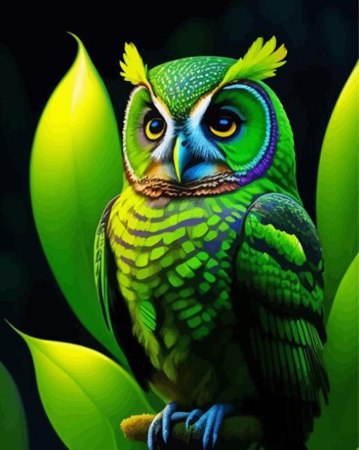 Green Owl Bird Paint By Numbers