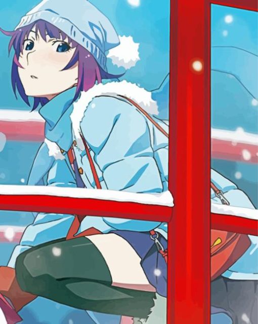 Hitagi Senjougahara Playing In Snow Paint By Numbers