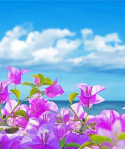 Purple Flowers With Seascape Paint By Numbers