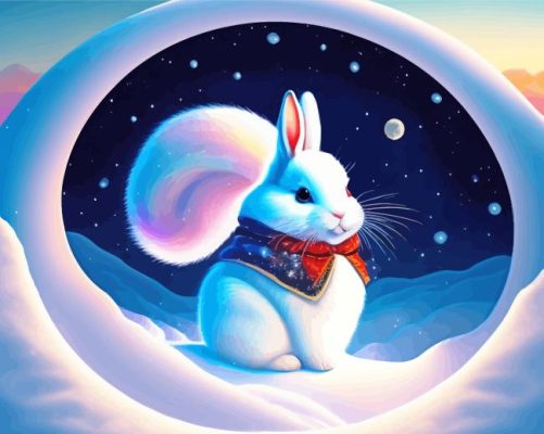 White Bunny In Snow Paint By Numbers