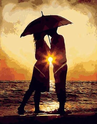 Romantic Couple at Sunset Beach Paint By Numbers