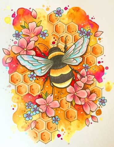 Honey Bee and Floral Harmony Paint By Numbers