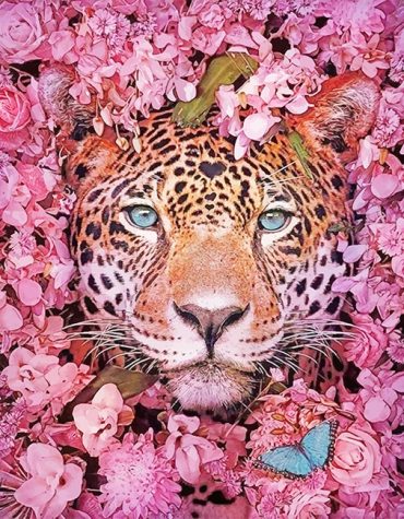 Tiger and Pink Flowers Paint By Numbers