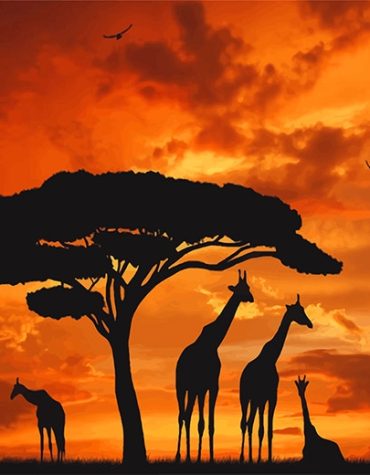 Giraffe Sunset Silhouette Paint By Numbers