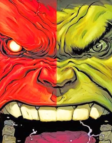 Red and Green Hulk Cartoon Paint By Numbers