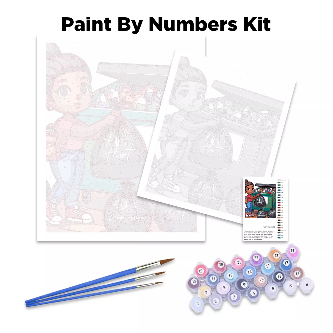 White Peony Vase Paint By Numbers kit contents