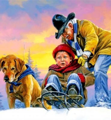Winter Grandfathers and Dogs Paint By Numbers