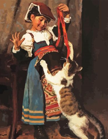 A Little Girl and Cat Art Paint By Numbers