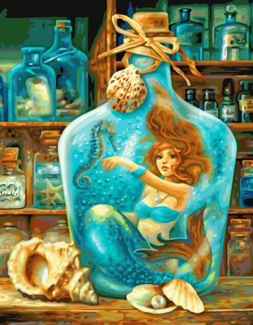 Mermaid Fantasy Glass Bottle Paint By Numbers
