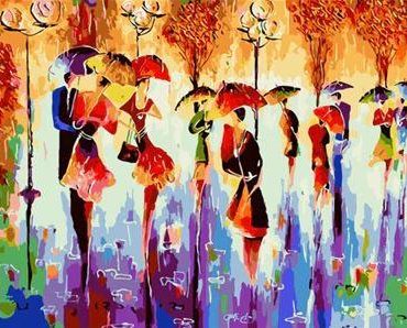 Colorful Walkers in Rain Paint By Numbers