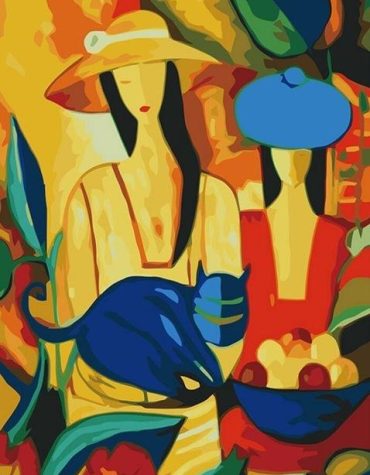 Colorful Woman and Cat Paint By Numbers