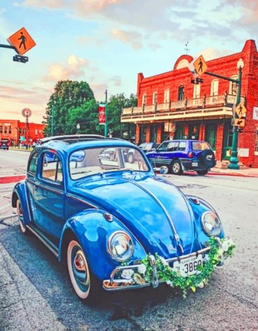 Aesthetic Blue Volkswagen Beetle Paint By Numbers