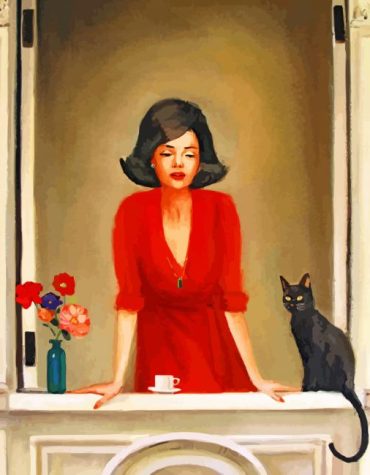 Aesthetic Woman with Black Cat Paint By Numbers