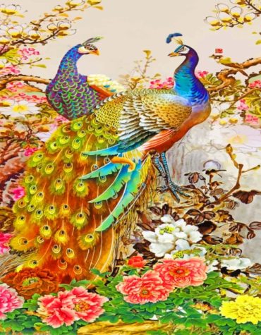 Aesthetic Blue and Golden Peacock Paint By Numbers