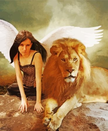 Fantasy Angel and Lion Paint By Numbers