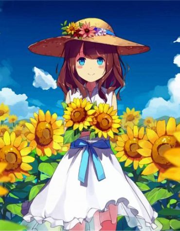Anime Girl with Bright Sunflowers Paint By Numbers