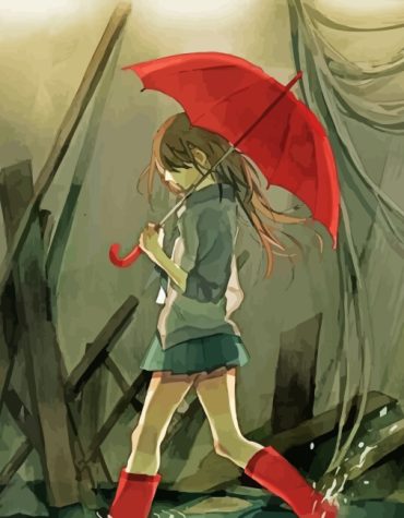 Anime Girl Red Umbrella Paint By Numbers