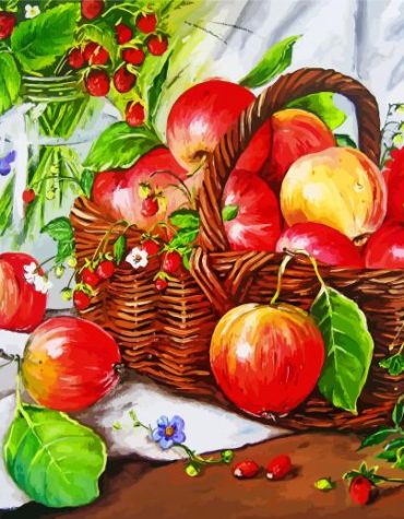 Red Apple Basket Paint By Numbers