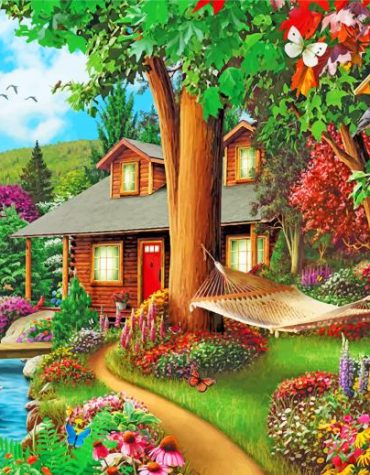 Lake Cabin Scenery Paint By Numbers