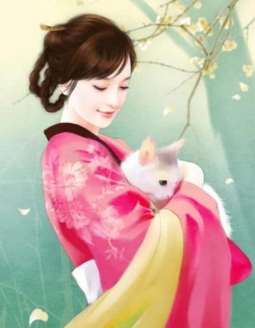 Asian Girl with Cat Paint By Numbers