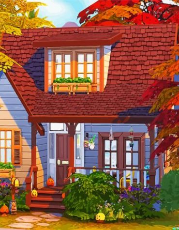 Autumn House Fall Scene Paint By Numbers