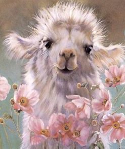 Baby Llama with Flowers Paint By Numbers