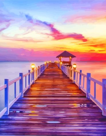 Beach Pier Purple Sky Paint By Numbers