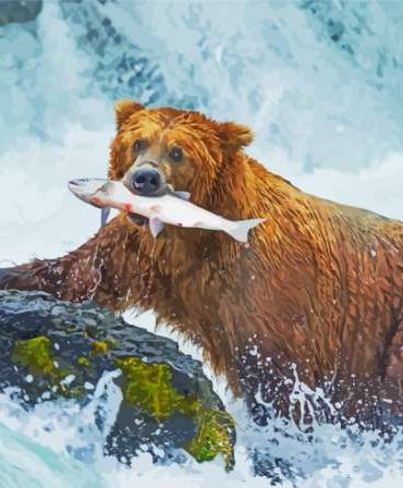 Bear Catching Fish Paint By Numbers