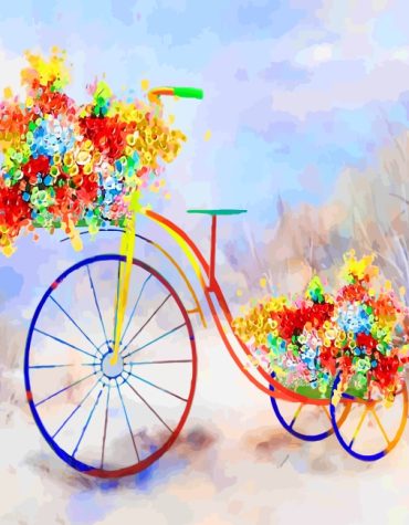 Bicycle and Colorful Blooms Paint By Numbers