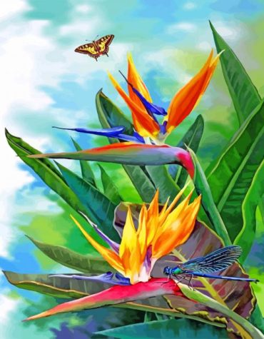 Bird of Paradise with Butterflies Paint By Numbers