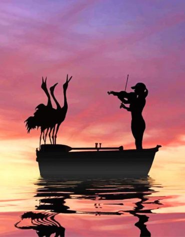 Violinist Silhouette with Birds Paint By Numbers