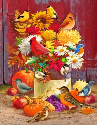 Bluebirds and Cardinals Delight Paint By Numbers