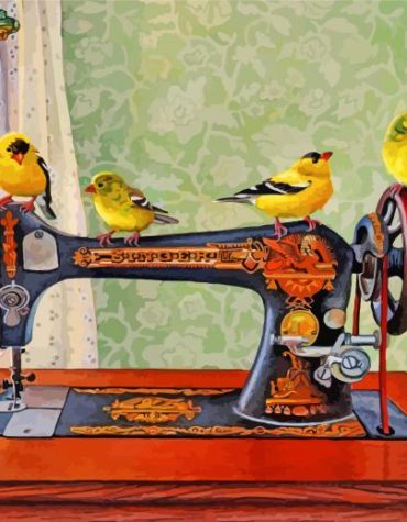 Vintage Birds Sewing Machine Paint By Numbers