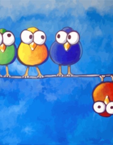 Cartoon Birds on Wire Paint By Numbers