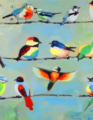 Colorful Birds On Wire Paint By Numbers