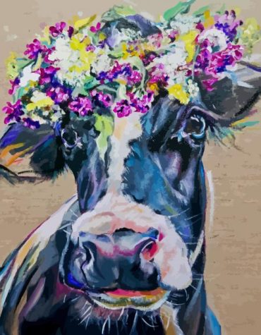 Black And White Cow Flower Crown Paint By Numbers
