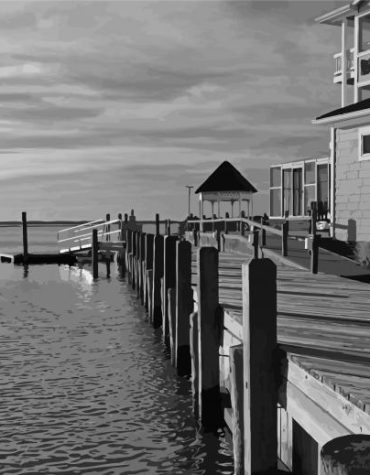 Chincoteague Black White Pier Paint By Numbers