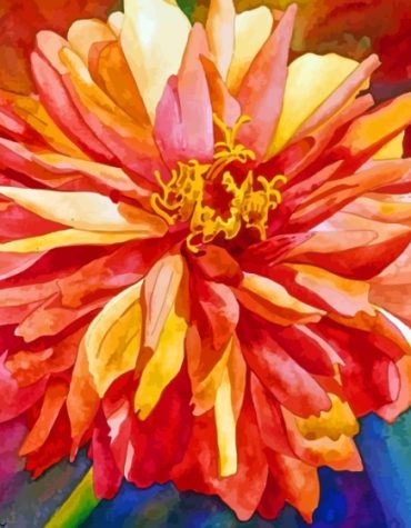 Blooming Dahlia Red-Orange Paint By Numbers
